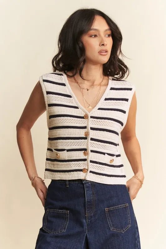 Davi & Dani Sleeveless Cropped Striped Sweater Knit Vest Top - Bela Fils BoutiqueBela Fils Boutique
